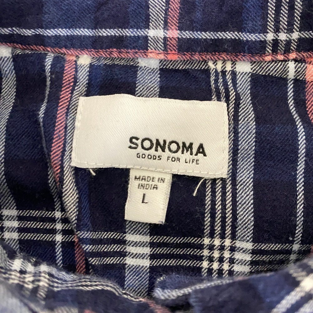 Sonoma Flannel Shirt Women's Size Large‎ Blue Red White Plaid Button Down Shirt - Picture 4 of 9